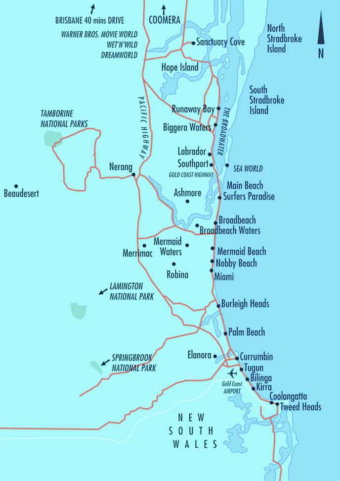 Map of service areas. Brisbane to Tweed.